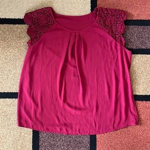 Milumia - Women’s Burgundy Plus Size Pleated Lace Blouse Top - XL Plus